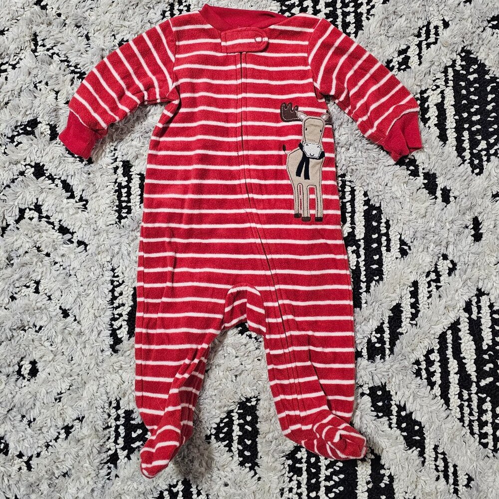 Carter's Baby Boy Fleece Footed Zip Up Striped Moose Pajama 3 Months